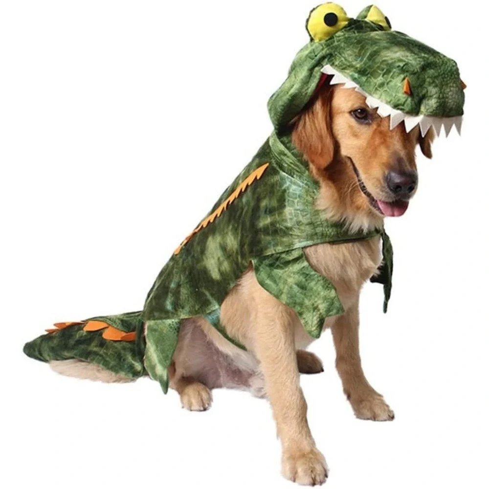Dog Crocodile Costume Pets Winter Warm Coat Jumpsuits (XXL, Green)